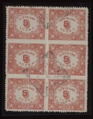 Frankeerzegels Suriname NVPH nr. 58A in blok van 6 gestempeld