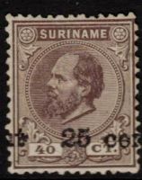 Frankeerzegel Ned.Suriname Nvph nr.37 ONGEBRUIKT met sterk verschoven opdruk