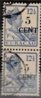 Frankeerzegels Curacao Nvph nr. 74b Type I en II samenhangend GEBRUIKT