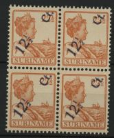  Frankeerzegel Ned.Suriname Nvph nr. 115 in blok van 4 postfris 