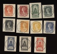 Frankeerserie Nederland NVPH nrs 121-131 gestempeld op briefstukjes