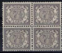 Frankeerzegel Ned.Suriname Nvph nr.47. Blok van 4. Postfris. Als ongegomd uitgegeven.