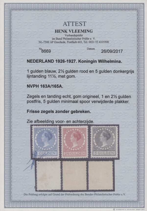 Frankeerserie Nederland NVPH nrs. 163A-165A postfris en ongebruikt - Afbeelding 2