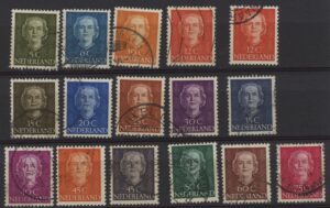 Frankeerzegels Nederland NVPH nrs. 518-533 gestempeld