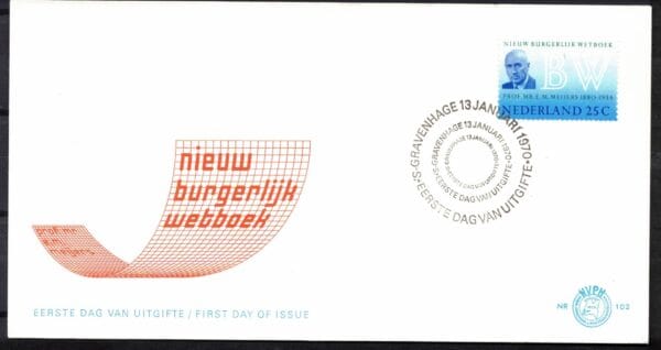 Luxe fdc Nederland Nvph nr.102.Blanco en met open klep