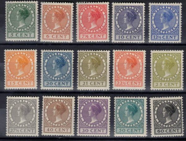 Frankeerzegels Nederland Nvph nr.177b-198b (15 stuks) POSTFRIS Cert.H.Vleeming