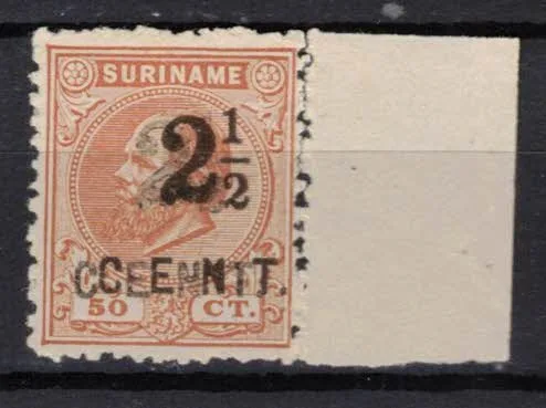Frankeerzegel Ned.Suriname NVPH nr. 21Cf met certificaat Vleeming