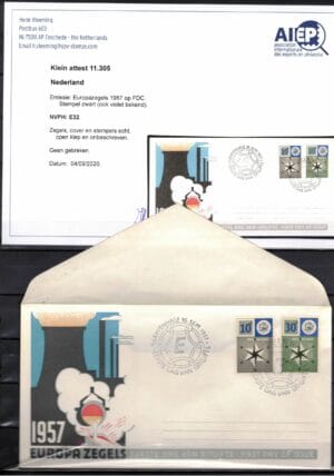 Luxe FDC Nederland Nvph nr.32 .Onbeschreven en met open klep. Certificaat H.Vleeming