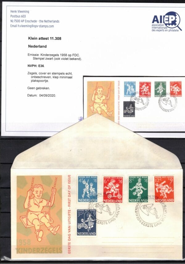Luxe FDC Nederland Nvph nr.36 .Onbeschreven en met open klep. Certificaat H.Vleeming