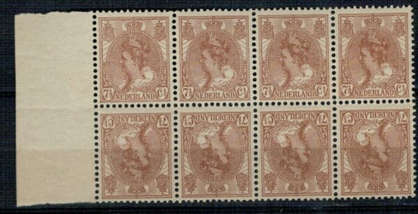 Frankeerzegels Nederland Nvph 61b (keerdrukpaar) in blok 8 Postfris.1 ex. miniem bruin vlekje