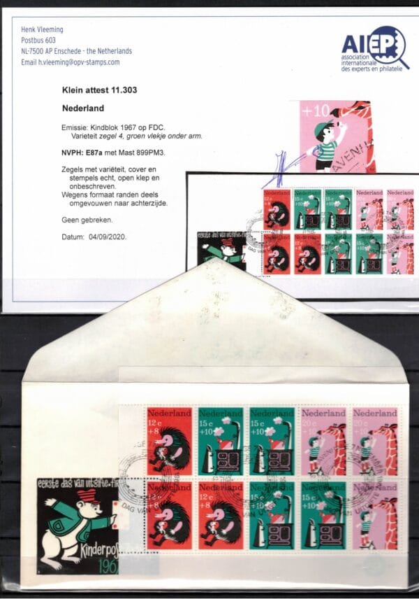 Luxe FDC Nederland Nvph nr.87a .Onbeschreven en met open klep. Certificaat H.Vleeming