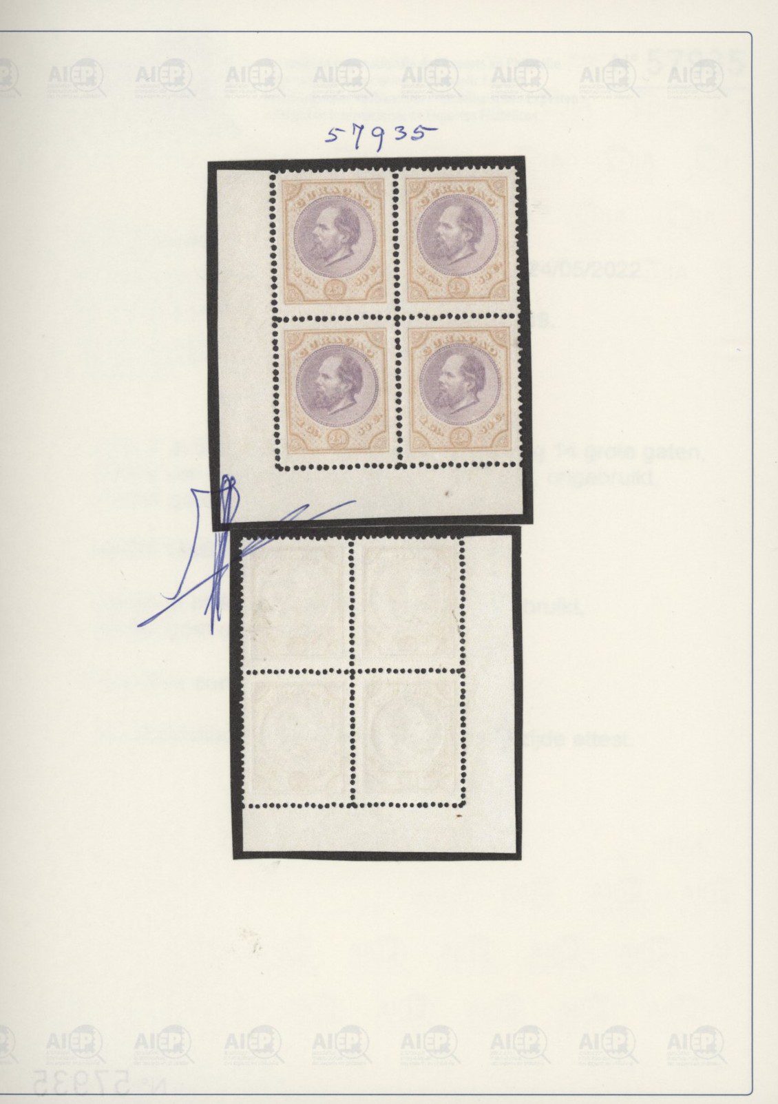 Frankeerzegels Curaçao NVPH nr. 12aB in blok van 4 ongebruikt met attest Vleeming - Afbeelding 3