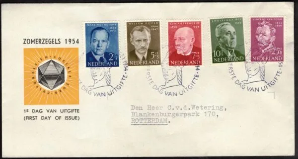 FDC Nederland NVPH nr. E16 met getypt adres, open klep en met certificaat Vleeming