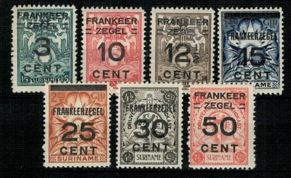 Brandkastzegels/frankeerzegels  Ned.Suriname NVPH nr.130-136 postfris