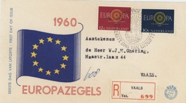FDC Nederland NVPH nr. E45  getypt adres met aantekenstrookje