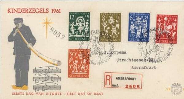 FDC Nederland NVPH nr. E49  getypt adres met aantekenstrookje