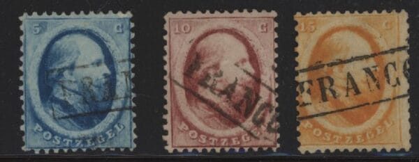 Frankeerzegels Nederland NVPH nrs. 4-6 gestempeld