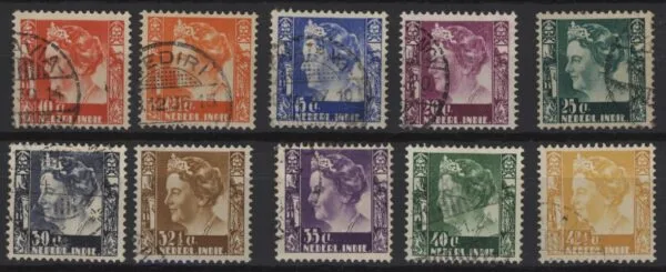 Frankeerzegels Nederlands Indie NVPH nrs. 195-204 gestempeld