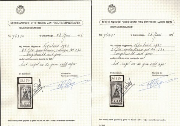 Frankeerzegels Nederland NVPH nrs. 130-131 postfris met certificaten - Afbeelding 2