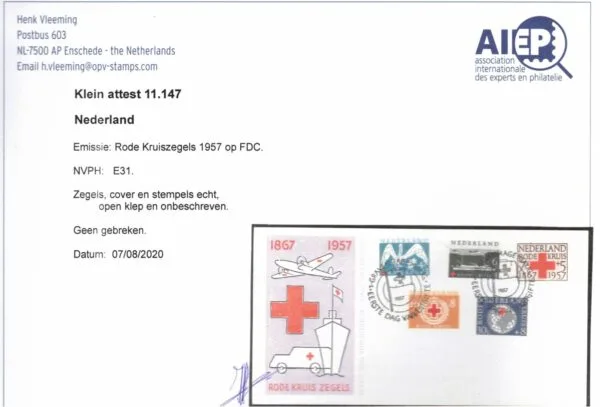LUXE FDC Nederland Nvph nr.E31. Onbeschreven,open klep en met cert.H.Vleeming - Afbeelding 2