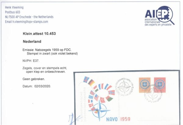 LUXE FDC Nederland Nvph nr.E37. Onbeschreven,open klep en met cert.H.Vleeming - Afbeelding 2
