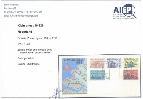 LUXE FDC Nederland Nvph nr.E38. Onbeschreven,open klep en met cert.H.Vleeming - Afbeelding 2