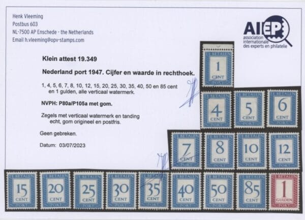 Portzegels Nederland NVPH nrs. P80a-P105a postfris met Vleeming attest - Afbeelding 2