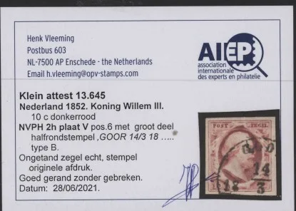 Frankeerzegel Nederland NVPH nr. 2h plaat V positie 6 gestempeld - Afbeelding 2