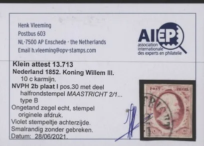 Frankeerzegel Nederland NVPH nr. 2b plaat I positie 30 gestempeld - Afbeelding 2