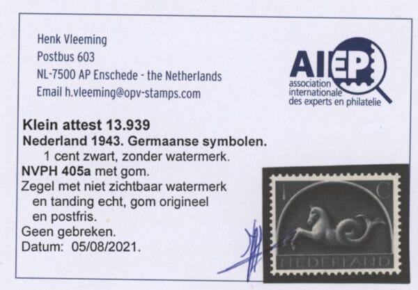 Frankeerzegel Nederland Nvph nr.405a. Variëteit zonder watermerk.POSTFRIS - Afbeelding 2