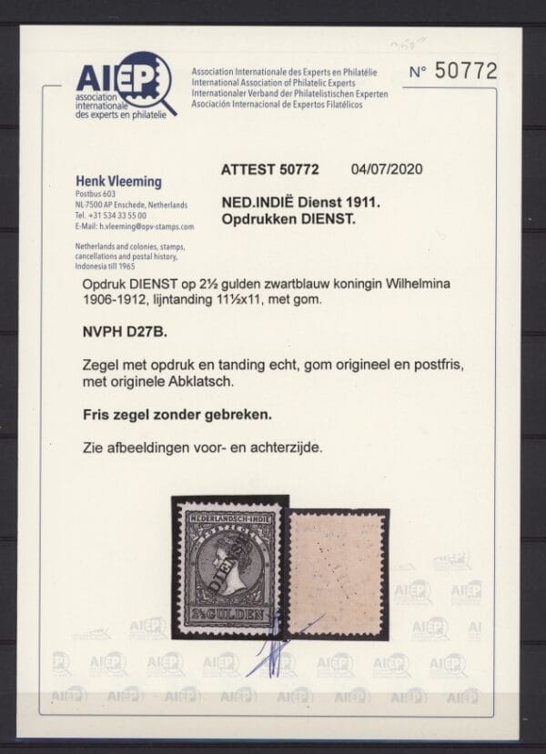 Dienstzegels Ned.Indie NVPH nr. D27B postfris  attest Vleeming - Afbeelding 2