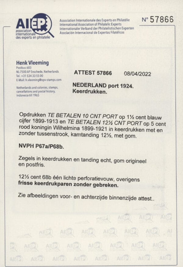 Port Nederland NVPH nrs. P67a-P68b postfris - Afbeelding 2