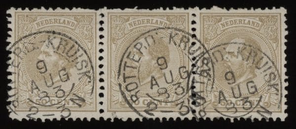 Frankeerzegel Nederland NVPH nr. 27J+27H+27H gestempeld met Vleeming certificaat