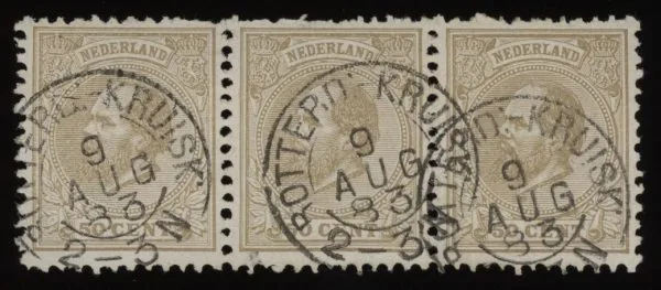 Frankeerzegel Nederland NVPH nr. 27J+27H+27H gestempeld met Vleeming certificaat