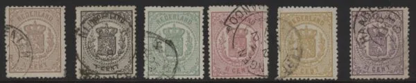 Frankeerzegels Nederland NVPH nrs. 13-18 (ii) gestempeld