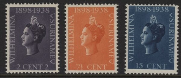 Frankeerzegels Ned.Suriname NVPH nrs 187-189 postfris