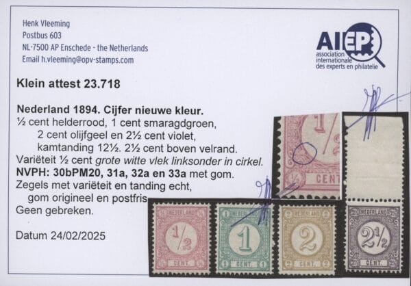 Frankeerzegels Nederland NVPH nrs. 30bPM20-33a postfris met attest Vleeming - Afbeelding 2