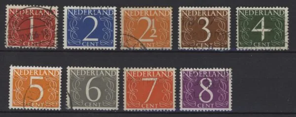 Frankeerzegels Nederland NVPH nrs. 460-468 gestempeld