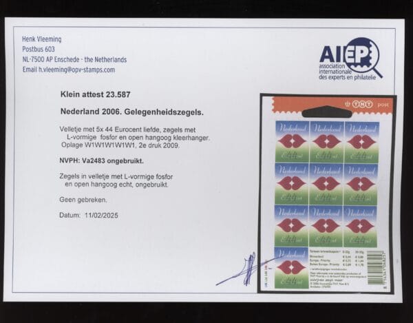 Frankeerzegel Nederland NVPH nr. Va2483 postfris met Vleeming attest - Afbeelding 2