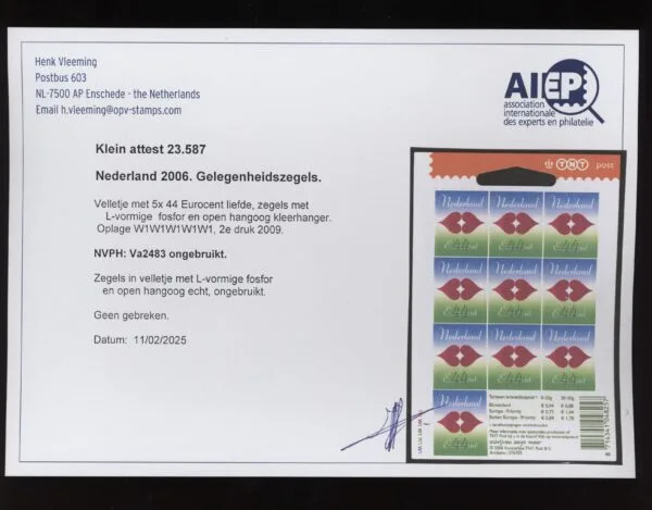 Frankeerzegel Nederland NVPH nr. Va2483 postfris met Vleeming attest - Afbeelding 2