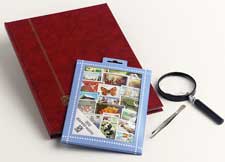 Postzegelpakket Wereld inc.insteekboek,pincet en loupe