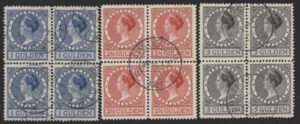 Frankeerserie Nederland NVPH nrs. 163-165 in blokken van 4 gestempeld