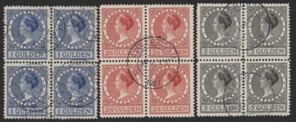 Frankeerserie Nederland NVPH nrs. 163-165 in blokken van 4 gestempeld