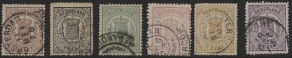 Frankeerzegels Nederland NVPH nrs. 13-18 gestempeld (i)
