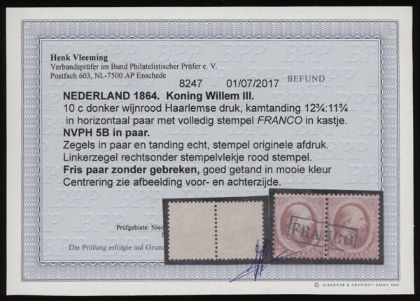 Frankeerzegel Nederland NVPH nr. 5B in paar gestempeld - Afbeelding 2