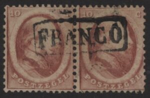 Frankeerzegel Nederland NVPH nr. 5 in paar gestempeld