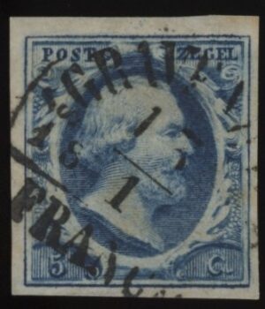 Frankeerzegel Nederland NVPH nr.1a plaat I positie 59 gestempeld met attest Vleeming