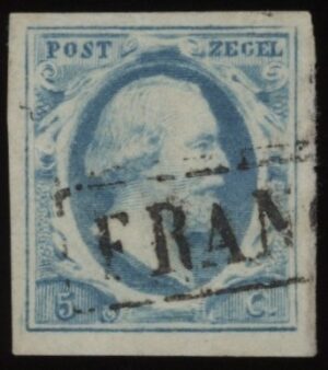 Frankeerzegel Nederland NVPH nr.1o plaat V positie 17 gestempeld met attest Vleeming