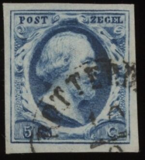 Frankeerzegel Nederland NVPH nr.1a plaat I positie 83 gestempeld met attest Vleeming