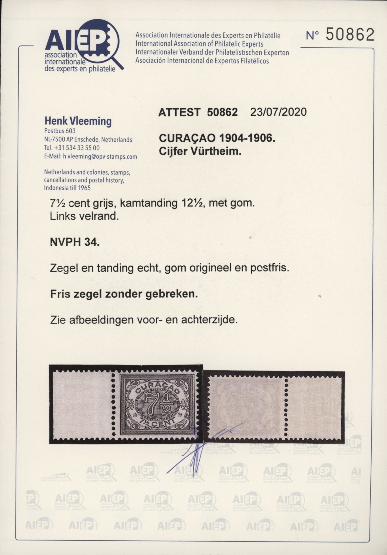 Frankeerzegels Curaçao NVPH nr. 34 postfris met attest Vleeming - Afbeelding 2